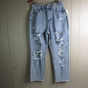Vanilla Star Jeans 9 90's Boyfriend Super High Rise Distressed Light Wash